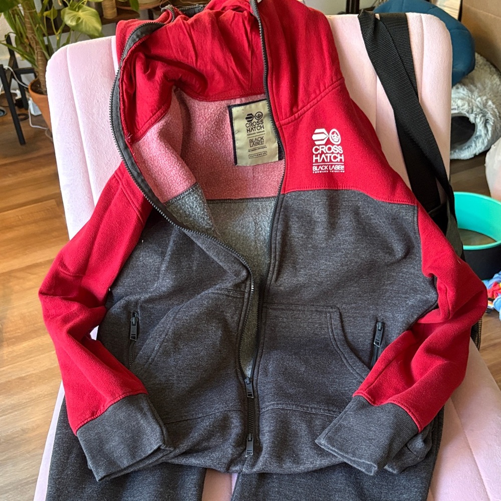 Stylish Red and Gray Full-Zip Onesie